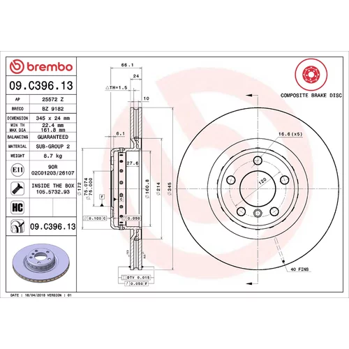 Brzdový kotúč BREMBO 09.C396.13