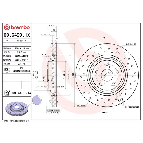 Brzdový kotúč BREMBO 09.C499.1X