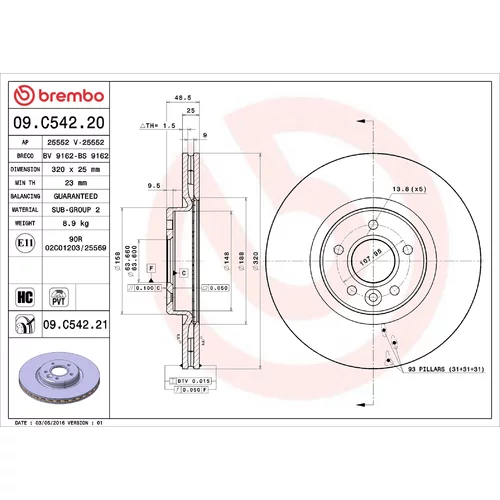 Brzdový kotúč BREMBO 09.C542.21