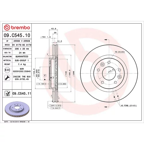 Brzdový kotúč BREMBO 09.C545.11