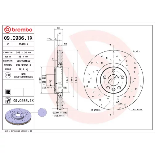 Brzdový kotúč BREMBO 09.C936.1X