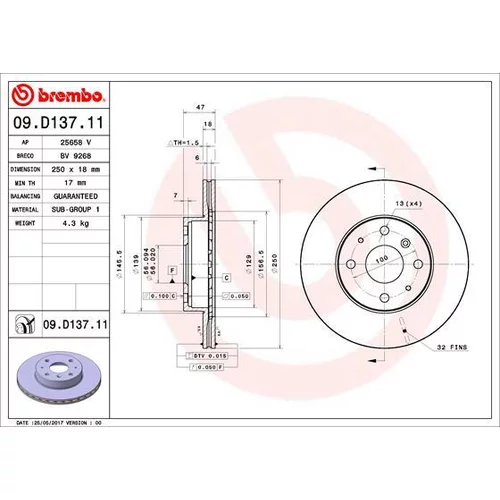 Brzdový kotúč BREMBO 09.D137.11