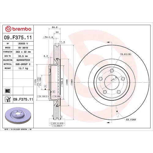 Brzdový kotúč BREMBO 09.F375.11