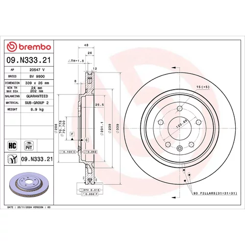 Brzdový kotúč BREMBO 09.N333.21