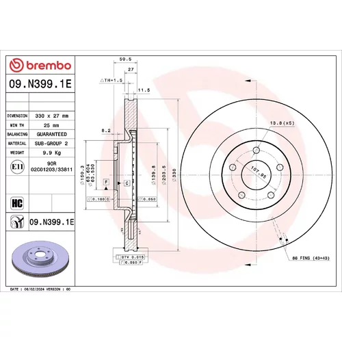 Brzdový kotúč BREMBO 09.N399.1E