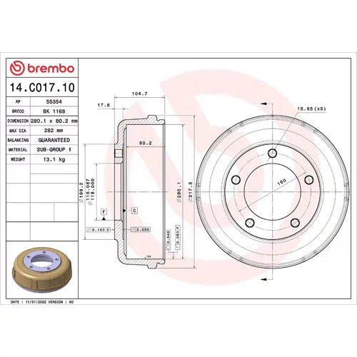 Brzdový bubon BREMBO 14.C017.10