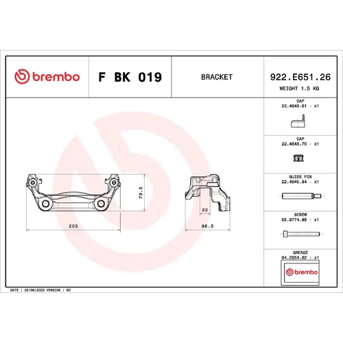 Sada držiakov brzd. strmeňov BREMBO F BK 019