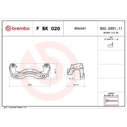 Sada držiakov brzd. strmeňov F BK 020 /BREMBO/ - obr. 1