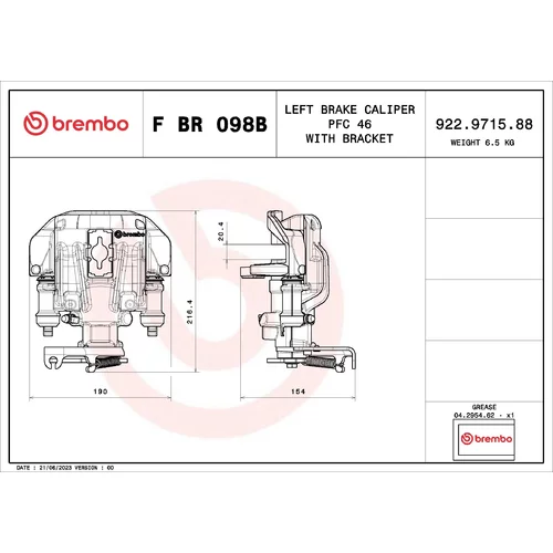 Brzdový strmeň F BR 098B /BREMBO/ - obr. 1