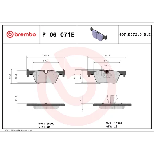 Sada brzdových platničiek kotúčovej brzdy BREMBO P 06 071E