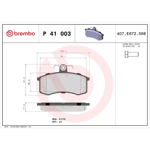 Sada brzdových platničiek kotúčovej brzdy BREMBO P 41 003X