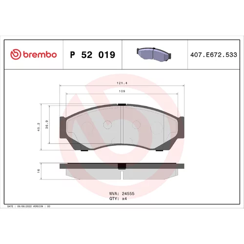 Sada brzdových platničiek kotúčovej brzdy BREMBO P 52 019