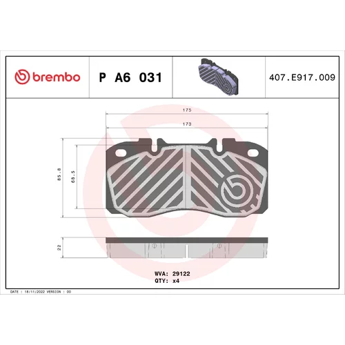 Sada brzdových platničiek kotúčovej brzdy P A6 031 /BREMBO/