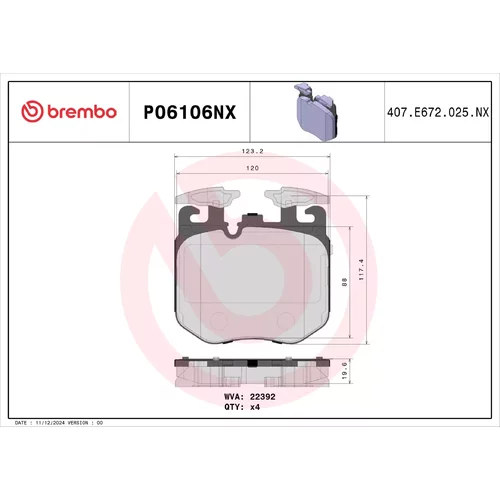Sada brzdových platničiek kotúčovej brzdy P06106NX /BREMBO/ - obr. 3