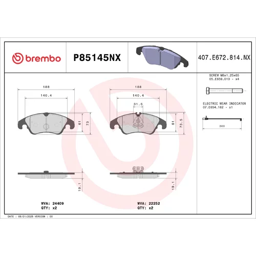 Sada brzdových platničiek kotúčovej brzdy BREMBO P85145NX