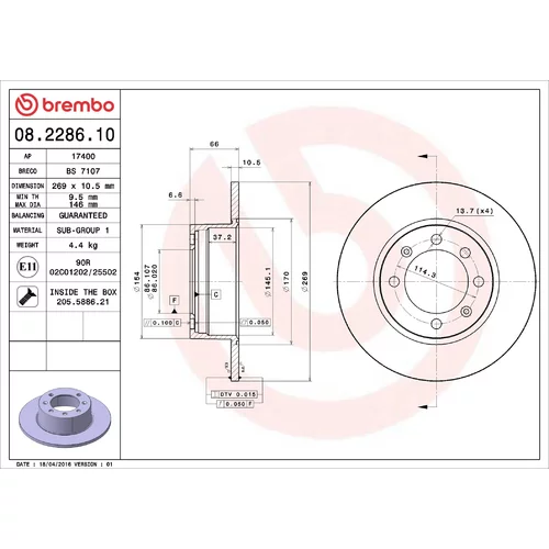 Brzdový kotúč BREMBO 08.2286.10