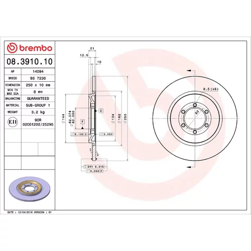 Brzdový kotúč BREMBO 08.3910.10