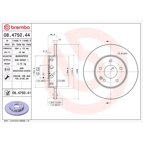 Brzdový kotúč BREMBO 08.4750.41
