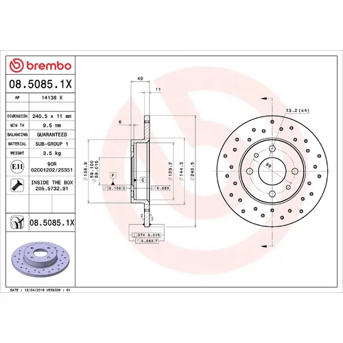 Brzdový kotúč BREMBO 08.5085.1X