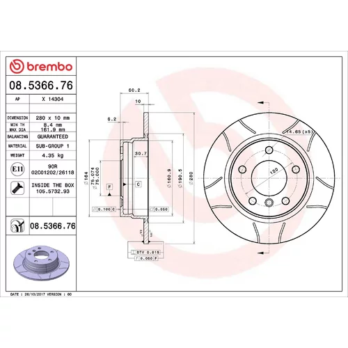 Brzdový kotúč BREMBO 08.5366.76
