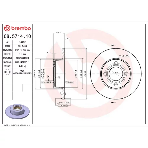 Brzdový kotúč BREMBO 08.5714.10