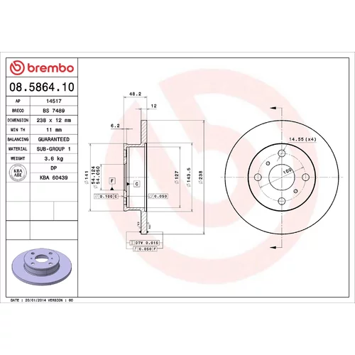Brzdový kotúč BREMBO 08.5864.10