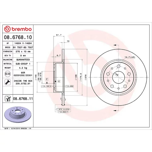 Brzdový kotúč BREMBO 08.6768.11