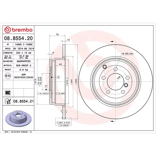 Brzdový kotúč BREMBO 08.8554.20