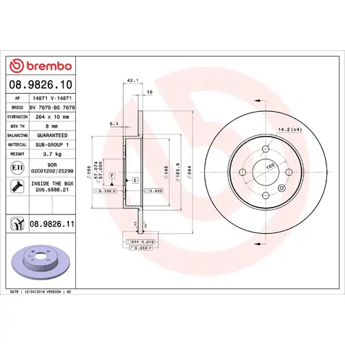 Brzdový kotúč BREMBO 08.9826.11