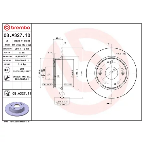 Brzdový kotúč BREMBO 08.A327.11