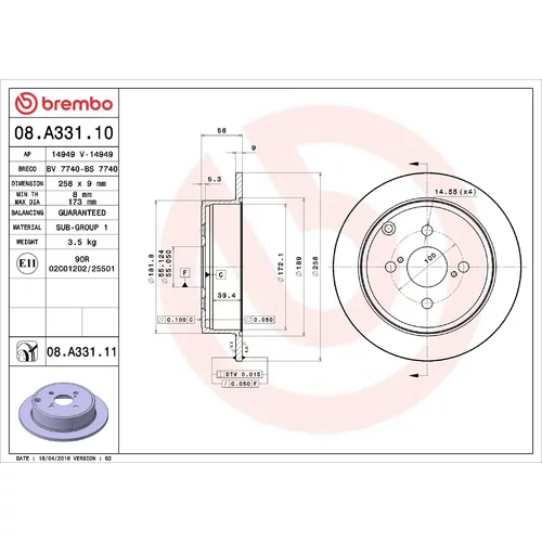 Brzdový kotúč BREMBO 08.A331.11