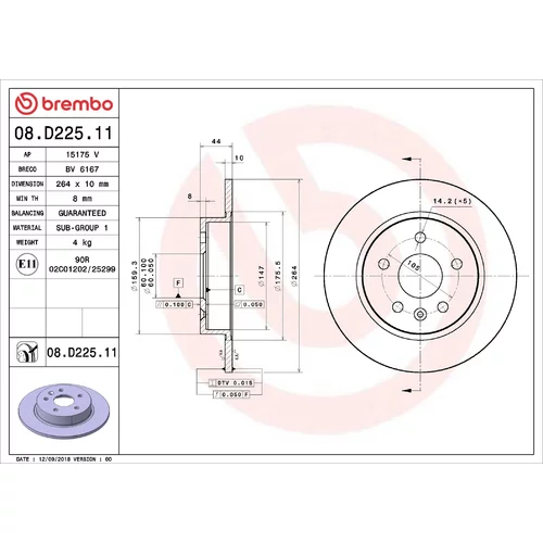 Brzdový kotúč BREMBO 08.D225.11