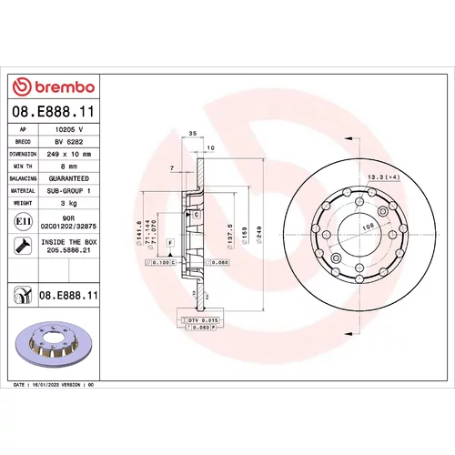 Brzdový kotúč 08.E888.11 /BREMBO/