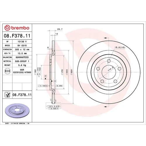 Brzdový kotúč BREMBO 08.F378.11