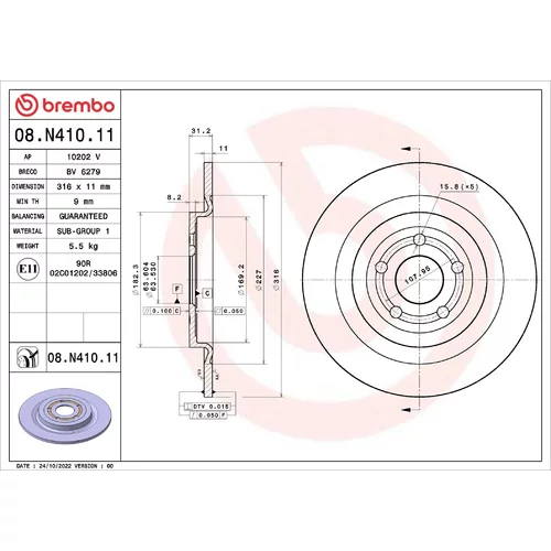 Brzdový kotúč BREMBO 08.N410.11