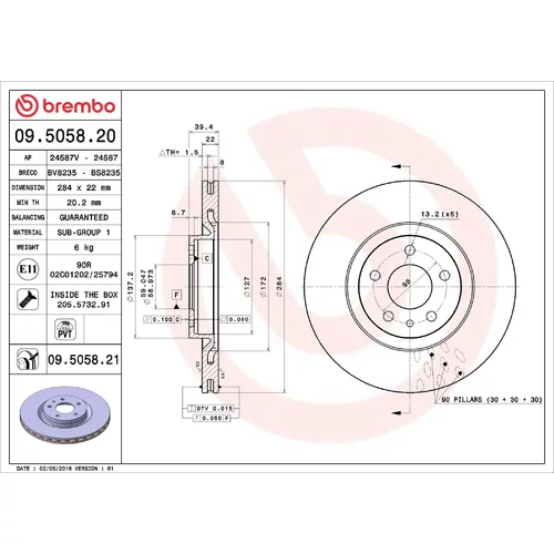 Brzdový kotúč BREMBO 09.5058.20