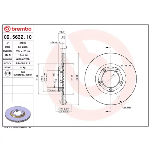 Brzdový kotúč BREMBO 09.5632.10