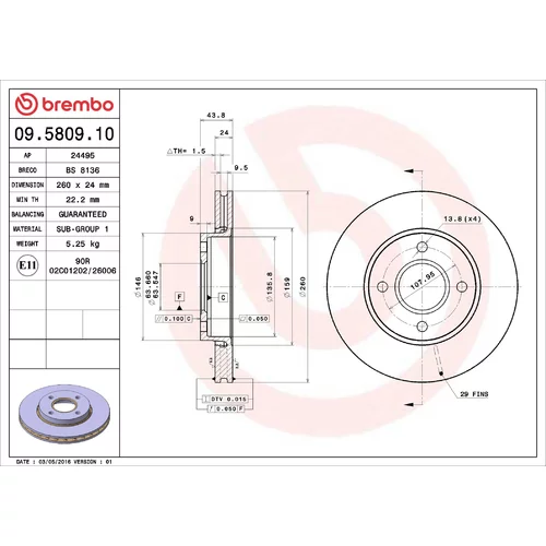 Brzdový kotúč BREMBO 09.5809.10