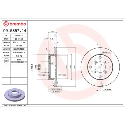 Brzdový kotúč BREMBO 09.5857.14