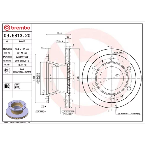 Brzdový kotúč BREMBO 09.6813.20
