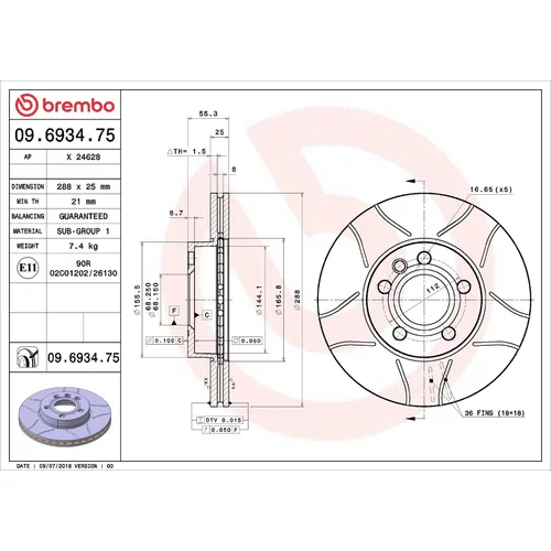 Brzdový kotúč BREMBO 09.6934.75