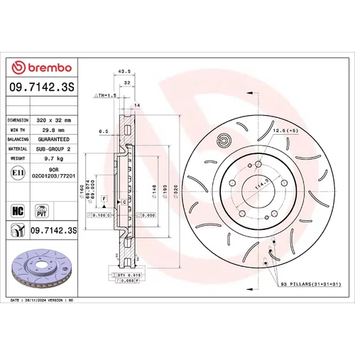 Brzdový kotúč BREMBO 09.7142.3S