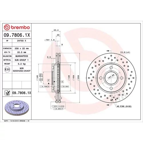 Brzdový kotúč BREMBO 09.7806.1X