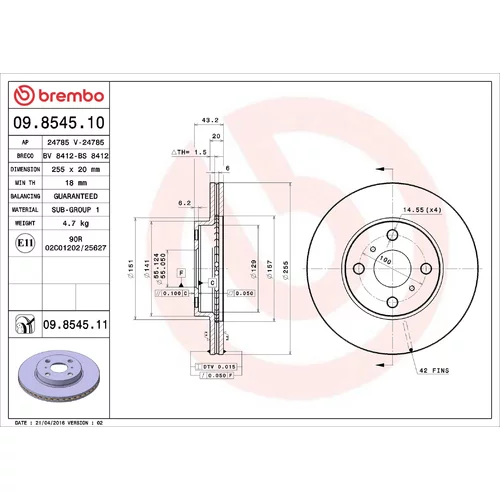 Brzdový kotúč BREMBO 09.8545.11