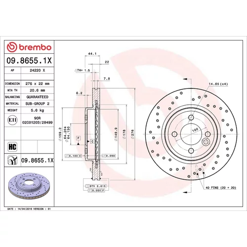 Brzdový kotúč BREMBO 09.8655.1X