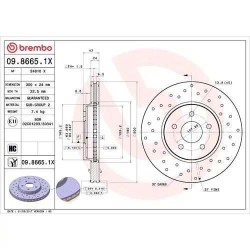 Brzdový kotúč BREMBO 09.8665.1X