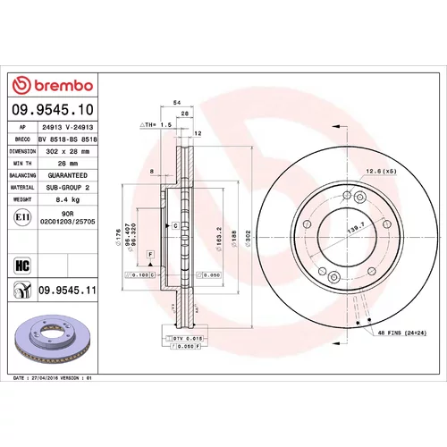 Brzdový kotúč BREMBO 09.9545.11
