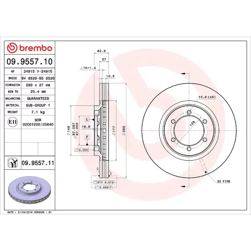 Brzdový kotúč BREMBO 09.9557.11