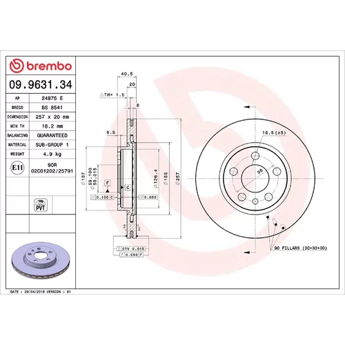 Brzdový kotúč BREMBO 09.9631.34