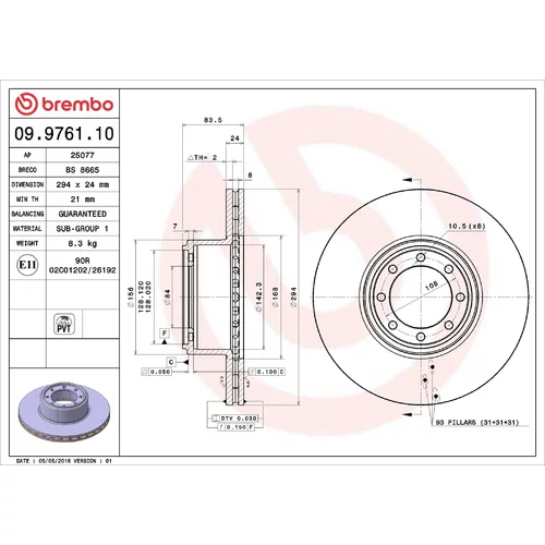 Brzdový kotúč BREMBO 09.9761.10